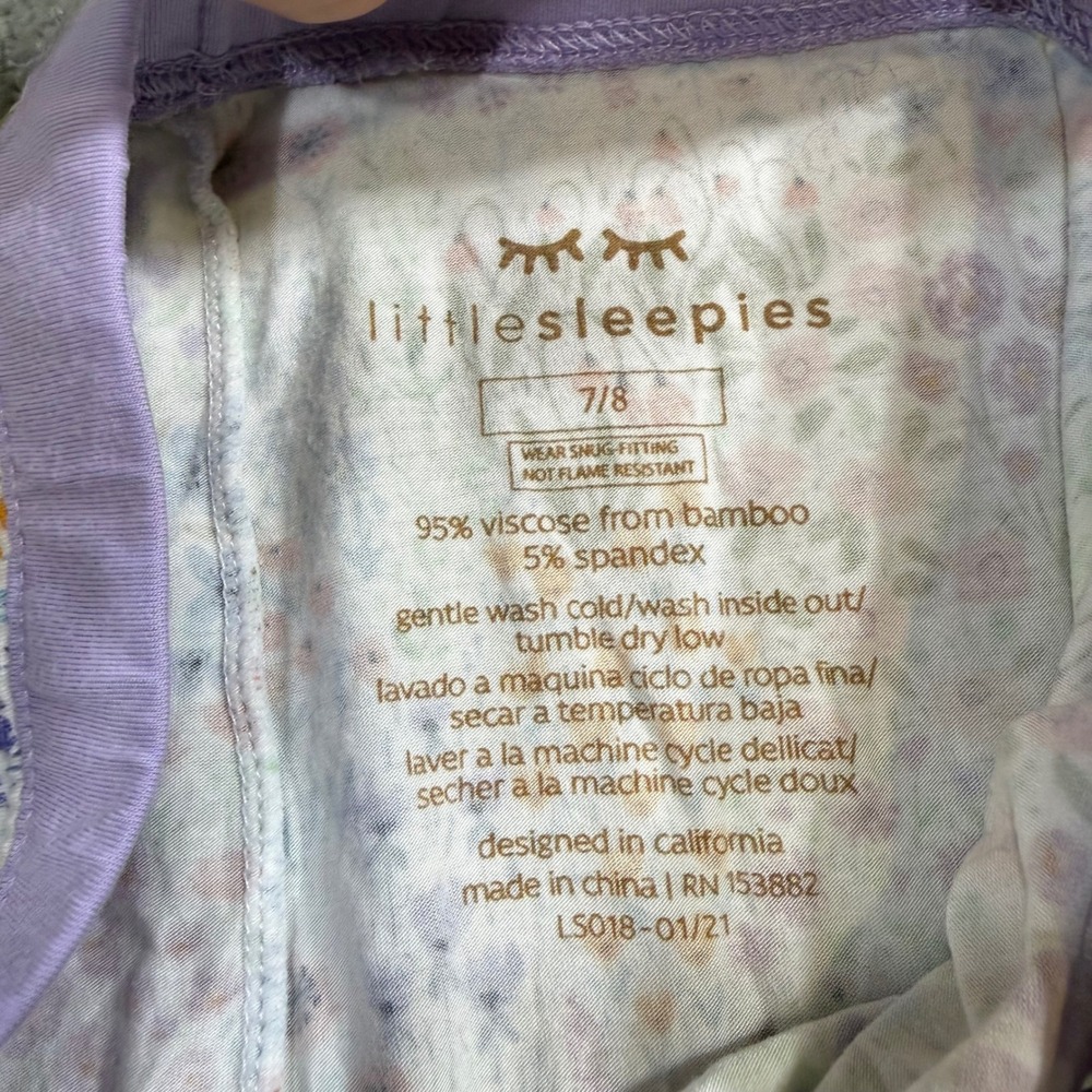 Little Sleepies Flower Fields Bamboo Pajama Set Purple Floral  Girls 7/8 Cottage - Picture 9 of 16
